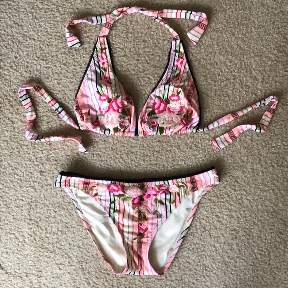ISO Betsey Johnson pink, black and cream embroidered swim swim. Need large
